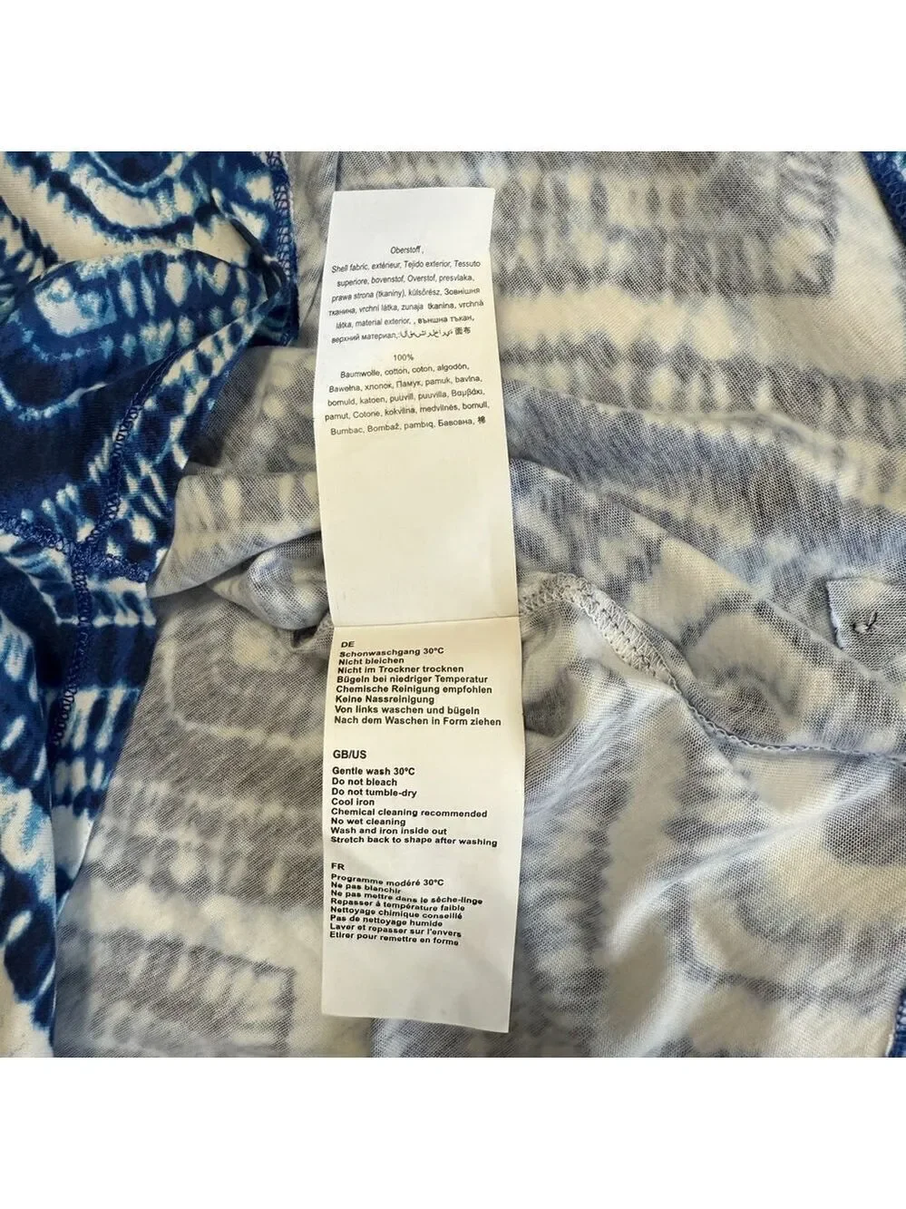 Olsen Blue White Tie Dye Chevron Short Sleeve Cotton Top T-Shirt Womens Size 6 - Picture 11 of 12